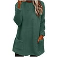 thumbnail image 1 of LEAVINGSUO Blouse for Women Long Sleeve Tops Women's Round- Neck and Winter Loose Solid Pocket Warm Long Sleeve Blouse Tops, 1 of 7