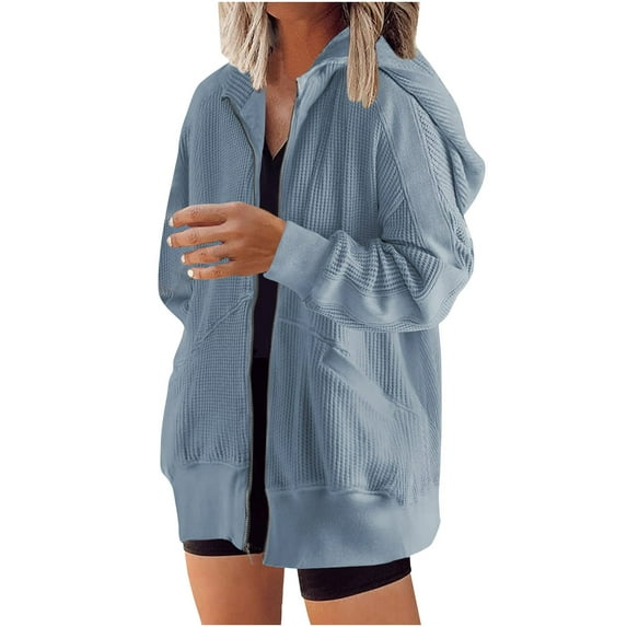 LEAVINGSUO Womens Coats Plus Size Clearance Women's Fashion Color Cardigan Outwear Suit Hooded Coat Long Sleeve Coat Blue M