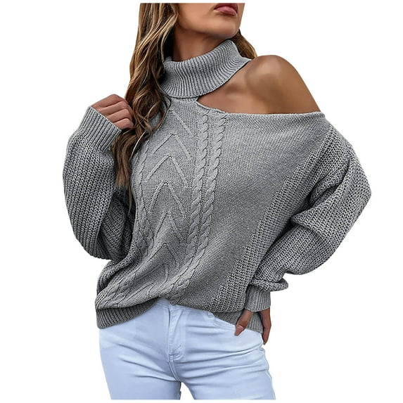 2025 Clearance under $5 asdoklhq Sweaters for Women Clearance $5.00,Fashion Women Solid Long Sleeve Pullove Turtleneck-Neck Casual Sweater Tops