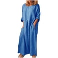 thumbnail image 1 of 2025 Clearance under $5 asdoklhq Womens Plus Size Clearance Dresses Under $15 Women Summer Casual Full Sleeve O-Neck Solid Linen Long Dress, 1 of 9
