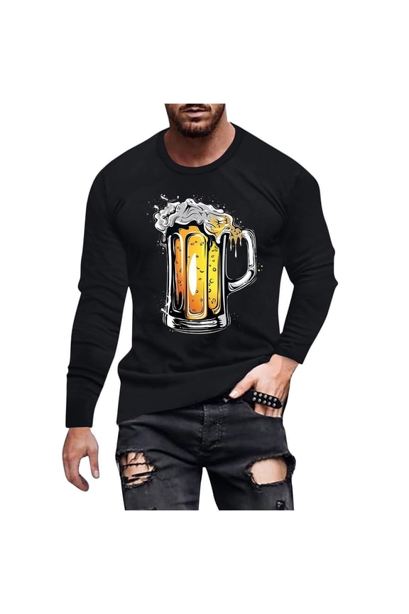 Black,Friday Mens Plus Size T-Shirt Fayshow0 Men'S Beer Festival Printed Long Sleeve Top Long Sleeve Round Neck Top/Shirt,Black L
