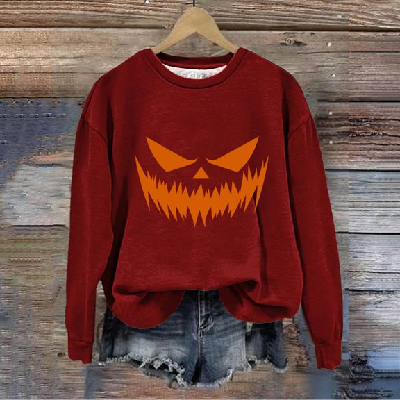 GaThRRgYP Crewneck Sweatshirts Women Long Sleeve,Fashion Womens Printed Casual Long Sleeve Ladies Loose Hoodless Sweatshirts Blouse Red S