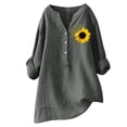 thumbnail image 1 of LEAVINGSUO Blouses for Women Clearance Women's Fashion Printing Casual T-Shirt Long Sleeve Button V-Neck Cotton and Linen Tops Blouse, 1 of 1