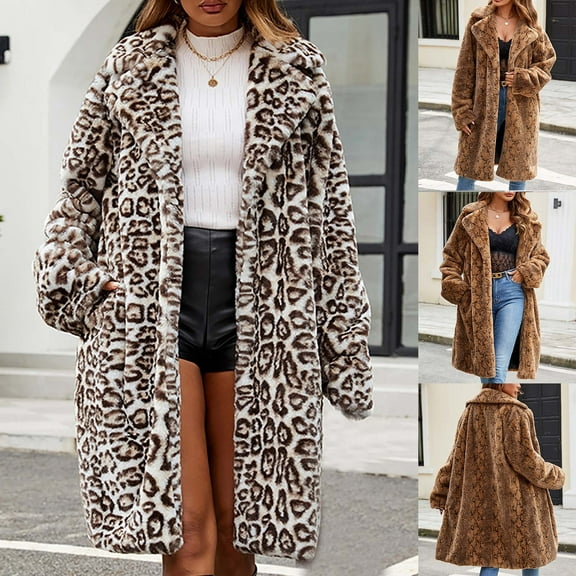 Black*Friday Clearance Items under $5 LEAVINGSUO Plus Size Womens Clothes,Womens Ladies Warm Faux Furry Jacket Winter Solid Turn-Down Collar Outerwear Brown XL