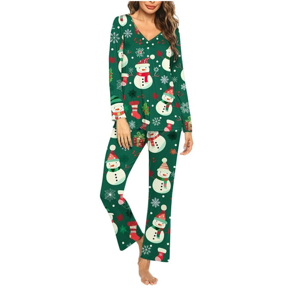 XWSHYW Holiday Pajamas for Women Leisure Geometric Pattern Breathable Sleepwear Fashion Long Sleeve Crew Neck Christmas Pajamas Gift for Women