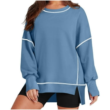 Clearance Sales Deals BUIgtTklOP no boundaries Womens Casual Crewneck Sweatshirts Long Sleeve Oversized Trendy Contrast Stitching Fall Pullover Tops