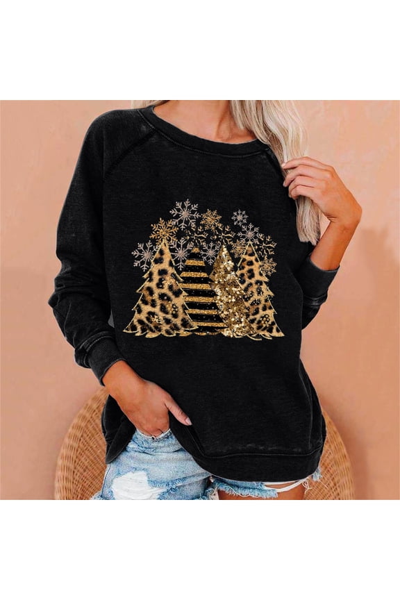 Black_Friday Women Clothes Under $5 Fayshow0 Fashion Women Print Long Sleeve Comfortable Breathable Round-Neck Sweatshirt