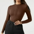 thumbnail image 1 of Black and Friday Clothing Sales Idoravan Bodysuits for Women Long Sleeve,Women's Fashion Zipper Slimming Temperament Solid Color Long-sleeved Shapewear Brown L, 1 of 6