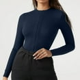 thumbnail image 1 of Black and Friday Clothing Sales Idoravan Bodysuits for Women Long Sleeve,Women's Fashion Zipper Slimming Temperament Solid Color Long-sleeved Shapewear Navy S, 1 of 6