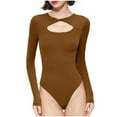 thumbnail image 1 of Black and Friday Clothing Sales Idoravan Bodysuits for Women Long Sleeve,Women's Long Sleeved Versatile Solid Color Fashion Tight Fitting Cutout Jumpsuit Khaki XL, 1 of 6