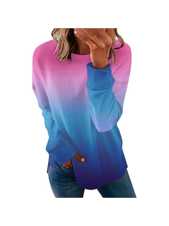 Black and Friday Clothing Sales Idoravan Casual Womens Sweatshirts Long Sleeve ,Women's Fashion Printed Loose T-shirt Long Sleeves Blouse Round Neck Casual Tops Sweatshirt Hoodies Blue XL