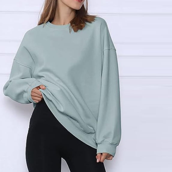 Black and Friday Clothing Sales Idoravan Casual Womens Sweatshirts Long Sleeve ,Women's And Winter New Solid Color Long-sleeved Loose Large Size Casual Sweater Women Mint Green M