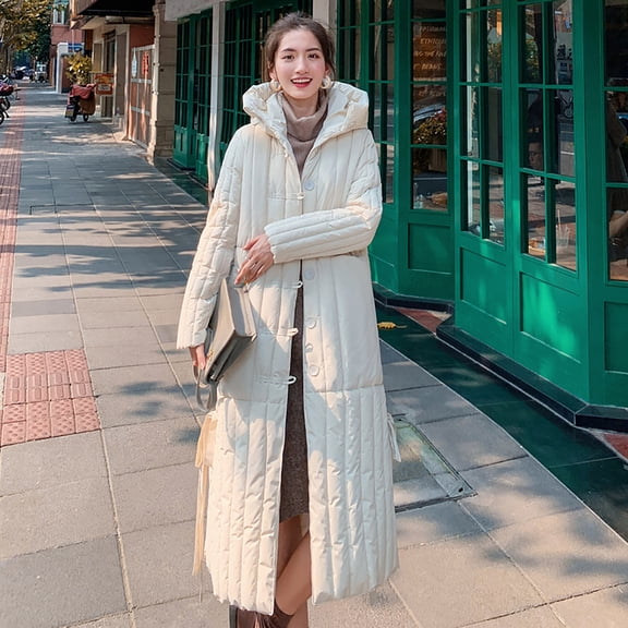 Black and Friday Clothing Sales Idoravan Coats for Women Plus Size Winter Fashion Woman Lengthened and Thickened Medium Length Down Cotton Jacket Beige XL