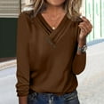 thumbnail image 1 of Black and Friday Clothing Sales Idoravan Long Sleeve Shirts for Women Winter Women's Long Sleeve Summer V Neck Sexy Casual Tops Regular Blouse Tops Brown XL, 1 of 5