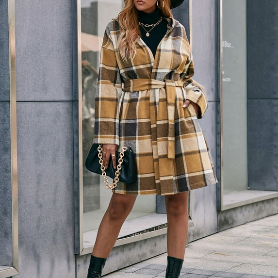 Black and Friday Clothing Sales Idoravan Plaid Shirts for Women Winter Jacket New Style Plaid Shirt Loose Long-sleeved Casual Shirt Cardigan Windbreaker Jacket Khaki M