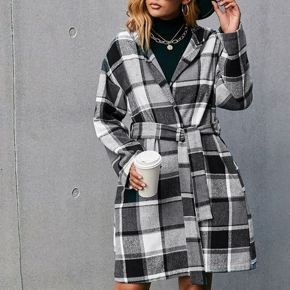 Black and Friday Clothing Sales Idoravan Plaid Shirts for Women Winter Jacket New Style Plaid Shirt Loose Long-sleeved Casual Shirt Cardigan Windbreaker Jacket Black L