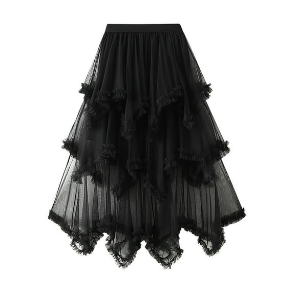 Black and Friday Clothing Sales Idoravan Pleated Skirts for Women Plus Size Women Irregular MultilayerGauze High Waisted Large Skirt Hem Gentle Skirt Black