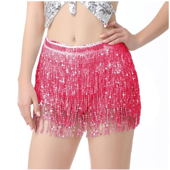 Black and Friday Clothing Sales Idoravan Pleated Skirts for Women Plus Size Women's Belly Dance Sequins Tassel Dance Skirt Bohemian Tassel Hip Scarf Lace Up Skirt Hot Pink