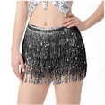 thumbnail image 1 of Black and Friday Clothing Sales Idoravan Pleated Skirts for Women Plus Size Women's Belly Dance Sequins Tassel Dance Skirt Bohemian Tassel Hip Scarf Lace Up Skirt Black, 1 of 2
