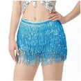thumbnail image 1 of Black and Friday Clothing Sales Idoravan Pleated Skirts for Women Plus Size Women's Belly Dance Sequins Tassel Dance Skirt Bohemian Tassel Hip Scarf Lace Up Skirt Light Blue, 1 of 2