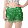 thumbnail image 1 of Black and Friday Clothing Sales Idoravan Pleated Skirts for Women Plus Size Women's Belly Dance Sequins Tassel Dance Skirt Bohemian Tassel Hip Scarf Lace Up Skirt Green, 1 of 2