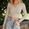 thumbnail image 1 of Clothing Sales Idoravan Slim Fit Women Long Sleeve T-shirt Basie Tees,Fashion Women Long Sleeved Fashionable Rib Slim Short Sleeved Crop French Blouse Pullover Khaki S, 1 of 5