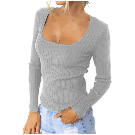 Black and Friday Clothing Sales Idoravan Slim Fit Women Long Sleeve T-shirt Basie Tees,Women's Fashion Printed Loose T-shirt Mid-length 3/4 Sleeves Blouse Round Neck Casual Tops Gray M
