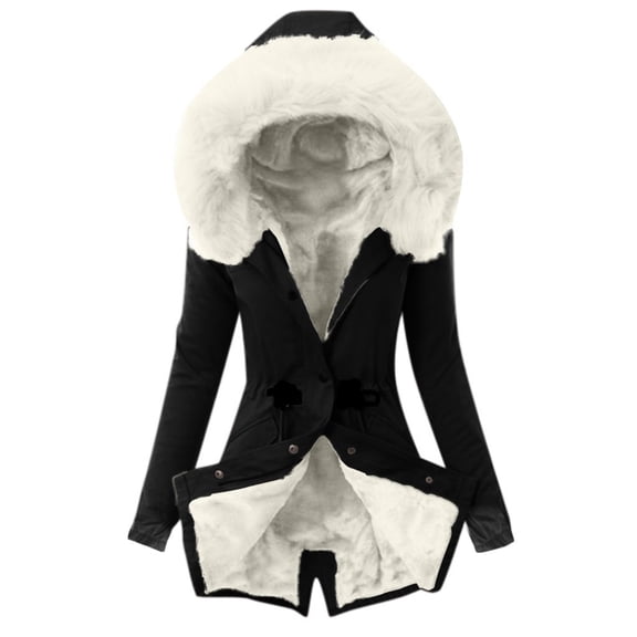 Black and Friday Clothing Sales Idoravan Trench Coats for Women Plus Size Ladies Lining Coat Womens Winter Warm Thick Long Jacket Hooded Overcoat White XXXL