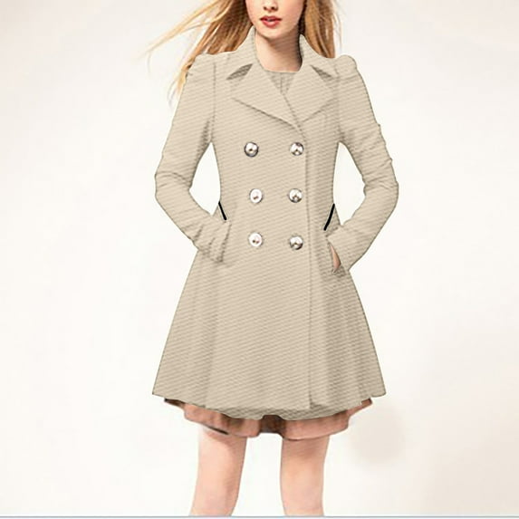 Black and Friday Clothing Sales Idoravan Trench Coats for Women Plus Size Clearance Women's Solid Color Lapel Pocket Long Jacket Cardigan Jacket Beige XXXL