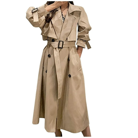 Black and Friday Clothing Sales Idoravan Trench Coats for Women Plus Size Clearance Women's Solid Color Lapel Pocket Long Jacket Cardigan Jacket Khaki L