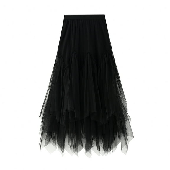 Black and Friday Clothing Sales Idoravan Tulle Tutu Skirts for Women Women Irregular Long Tulle Skirts Elastic High Waist Mesh Tulle Maxi Skirt Black