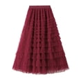 thumbnail image 1 of Black and Friday Clothing Sales Idoravan Tulle Tutu Skirts for Women Women's Solid Color Ruffled Mesh Skirt High Waist Prom Poached Skirt Half-length Skirt Wine, 1 of 7