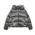 thumbnail image 1 of Black and Friday Clothing Sales Idoravan Women's Quilted Puffer Coat,Fall Fashion Women Casual Comfortable Long Sleeve Hooded Pocket Zipper Drawstring Parkas Gray L, 1 of 8