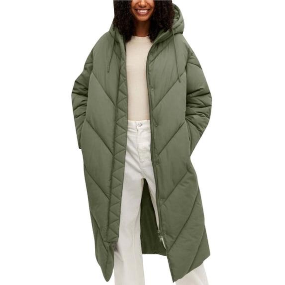 Black and Friday Clothing Sales Idoravan Women's Quilted Puffer Coat,Fall Fashion Women Casual Comfortable Zipper Drawstring Pocket Long Sleeve Parkas Army Green S