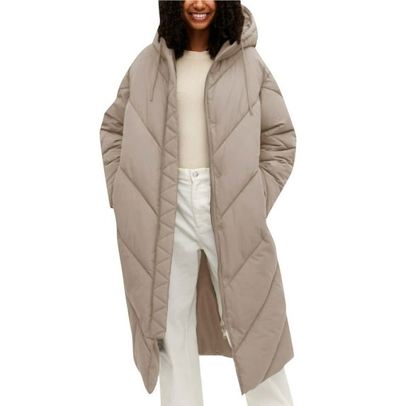 Black and Friday Clothing Sales Idoravan Women's Quilted Puffer Coat,Fall Fashion Women Casual Comfortable Zipper Drawstring Pocket Long Sleeve Parkas Khaki XL