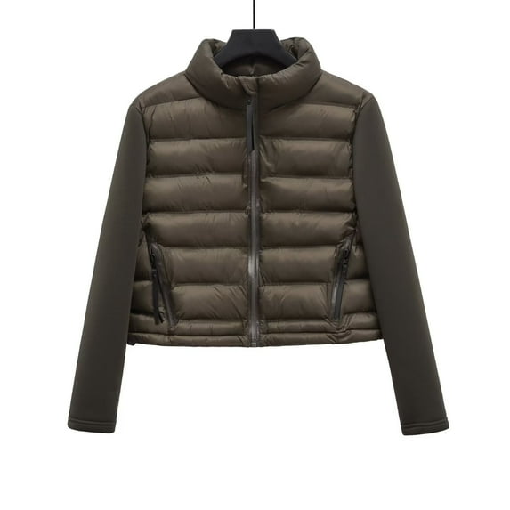 Black and Friday Clothing Sales Idoravan Women's Quilted Puffer Coat,Fashionable Solid Color Cotton Jacket Casual Shortpilot Jacket Cotton Jacket Female Coffee L