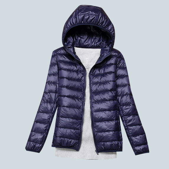 Black and Friday Clothing Sales Idoravan Women's Quilted Puffer Coat,Women's Down Jacket Lightweight Hooded Short Korean Style Extra Large Size Plus White Down Warm Jacket Navy S
