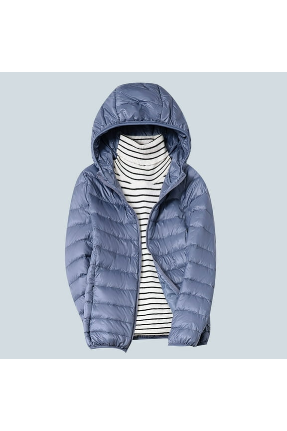 Black and Friday Clothing Sales Idoravan Women's Quilted Puffer Coat,Women's Down Jacket Lightweight Hooded Short Korean Style Extra Large Size Plus White Down Warm Jacket Blue S