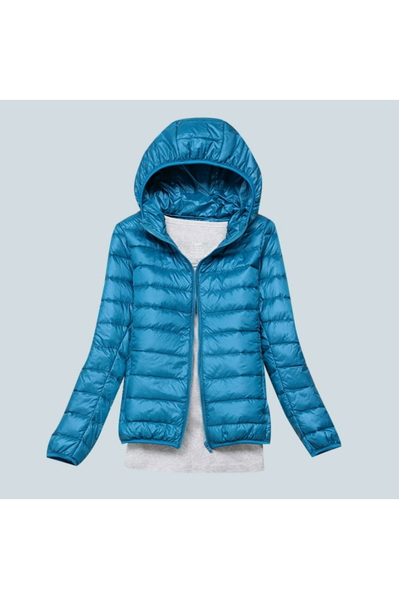 Black and Friday Clothing Sales Idoravan Women's Quilted Puffer Coat,Women's Down Jacket Lightweight Hooded Short Korean Style Extra Large Size Plus White Down Warm Jacket Light Blue S