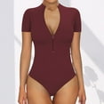 thumbnail image 1 of Clothing Sales Idoravan Women's Slimming Long Leg Bodysuit,Fashion and Women's Zipper Sleeveless Color Jumpsuit Jumpsuit Pants Wine S, 1 of 5