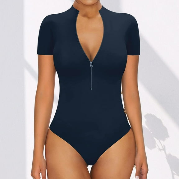 Black and Friday Clothing Sales Idoravan Women's Slimming Long Leg Bodysuit,Fashion and Sexy Women's Zipper Sleeveless Color Jumpsuit Jumpsuit Pants Navy S