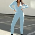 thumbnail image 1 of Black and Friday Clothing Sales Idoravan Women's Slimming Long Leg Bodysuit,Women's Summer Casual Sexy V-neck Jumpsuit Waistband Slimming Jumpsuit Light Blue M, 1 of 6