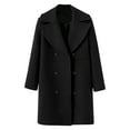 thumbnail image 1 of Black and Friday Clothing Sales Idoravan Woolen Coat for Women Fashion Women Woolen Coat Girl Double Breasted Mid Length Style Woolen Coat Black S, 1 of 5