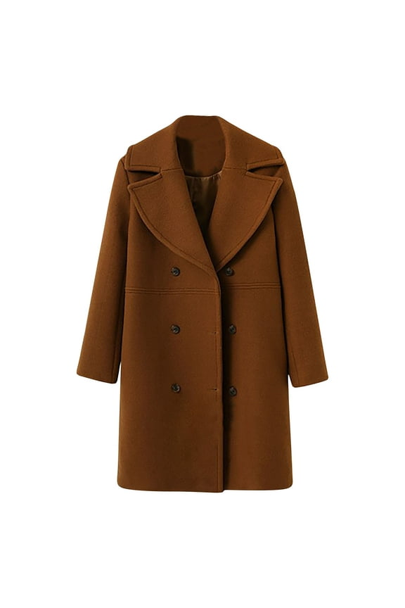 Summer Clothes Sales Idoravan Woolen Coat for Women Fashion Women Woolen Coat Girl Double Breasted Mid Length Style Woolen Coat Brown L