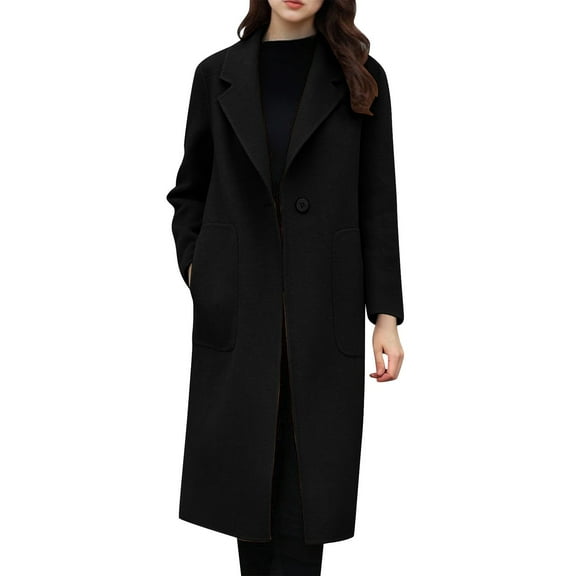 Beige and Friday Clothing Sales Idoravan Woolen Coat for Women Womens and Winter Lapel Woolen Cloth Coat Trench Jacket Long Overcoat Outwear