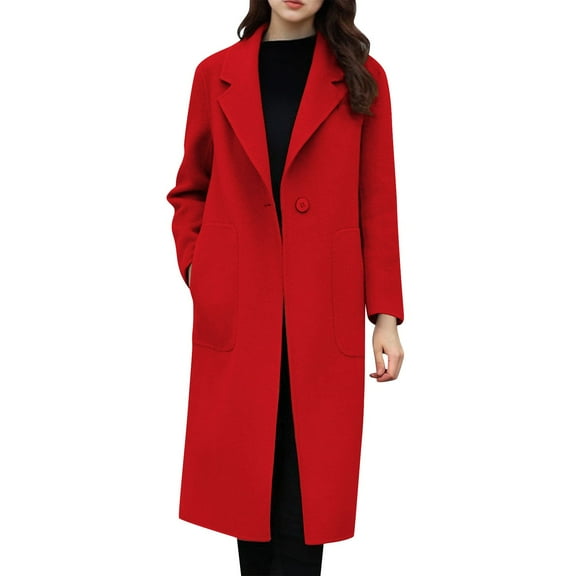 Black and Friday Clothing Sales Idoravan Woolen Coat for Women Womens and Winter Lapel Woolen Cloth Coat Trench Jacket Long Overcoat Outwear