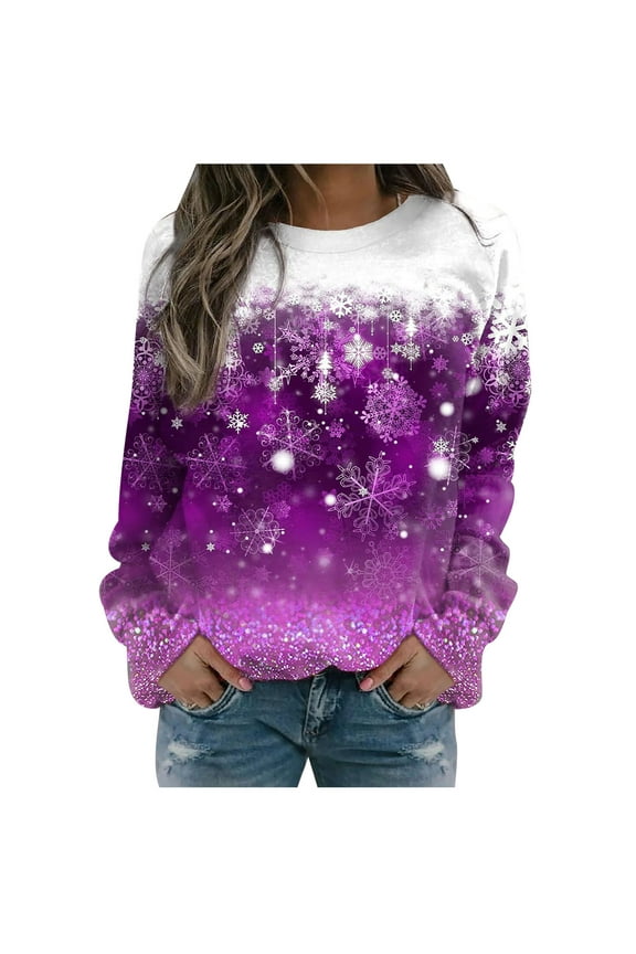 Black_Friday,Cyber/Monday Under $25 Fayshow0 Women Long Sleeve Tops and Tees Fashion Women'S Print Round-Neck Pullover Tops Long Sleeve Comfortable Blouse Sweatshirt