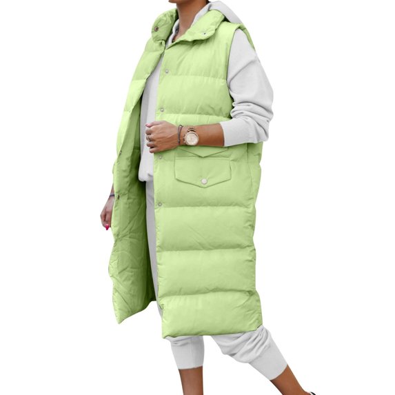 Black and Friday/Cyber·Monday Deals GaThRRgYP Women's Long Puffer Coat Sleeveless,Women Warm Pocket Vest Coat Long Jacket Winter Sleeveless Down Parkas Clearance