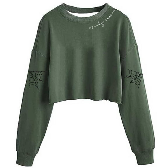GaThRRgYP Womens Hoodies Plus Size,Fashion Women's Halloween Non Positioning Printed Fashionable Loose Round Neck Long Sleeved T-shirt Pullover Hoodie Top Green XXL