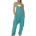 thumbnail image 1 of LEAVINGSUO Summer Fall Womens Plus Size Clearance $5 Fashion Women Casual Cold Shoulder Jumpsuit Solid Suspender Jumpsuits Wide Pocket Leg Pant Navy XXL, 1 of 5